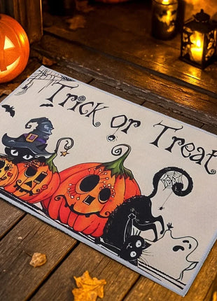 Halloween Crystal Velvet Front Doormat Non Slip Rubber Rug Farmhouse Decor Pumpkin Doormat Trick or Treat Party Supplies - Riparo82
