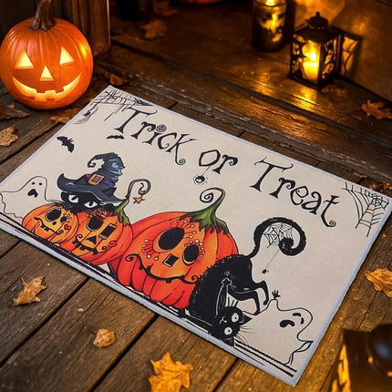 Halloween Crystal Velvet Front Doormat Non Slip Rubber Rug Farmhouse Decor Pumpkin Doormat Trick or Treat Party Supplies