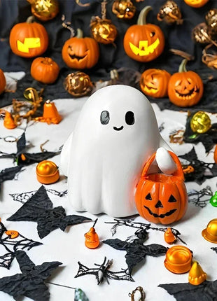 Halloween Desktop Ornament Figurine Ghost Holding Pumpkin Model Statue Tabletop Ornament for Halloween Party Home Decoration Toy - Riparo82