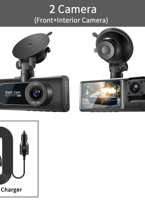 3 Channel Dash Cam for Cars Camera HD 1080P 3-Lens Vehicle Video Recorder Black Box Dual Lens Inside Car DVR Rear View Camera - Riparo82