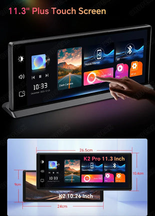 11.3" Dash Cam 4K Car Mirror Wireless Carplay Android Auto Multimedia Player GPS WiFi Universal Black Box Rearview Camera AUX BT - Riparo82
