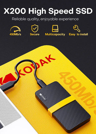 Unità a stato solido esterne Kodak Disco rigido 256 GB 512 GB 1 TB SSD portatile 450 MB/s Interfaccia 2 in 1 per telefono computer portatile