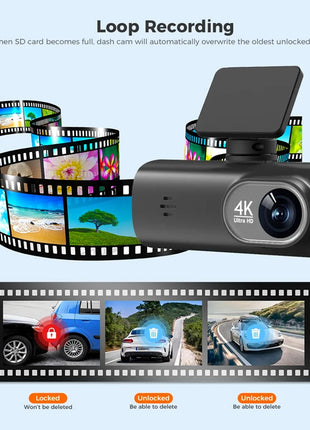 Dash Cam 4K UHD for Car Camera Front Rear Dual Lens With GPS WiFi 24h Parking Mode Night Vision Car DVR Video Registrator - Riparo82