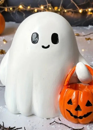 Halloween Desktop Ornament Figurine Ghost Holding Pumpkin Model Statue Tabletop Ornament for Halloween Party Home Decoration Toy - Riparo82