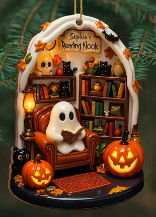 Halloween 2D Flat Acrylic Hanging Decor Creative Cute Reading Ghost Hangs Exquisite Car Pendants Decor for Holiday Gift - Riparo82