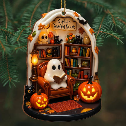 Halloween 2D Flat Acrylic Hanging Decor Creative Cute Reading Ghost Hangs Exquisite Car Pendants Decor for Holiday Gift