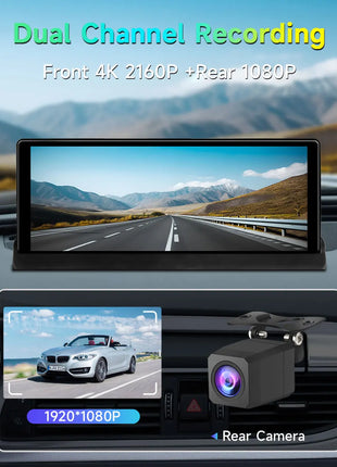 10.26" Carplay Screen Rearview Mirror Dash Cam Android Auto 4K 3840*2160P WIFI BT GPS Navigation Video Recorder Car DVR Camera - Riparo82