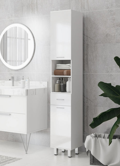 Mobili da bagno ausiliari Kleankin con ripiani e armadietti a cassetti 30X30X180 cm Bianco