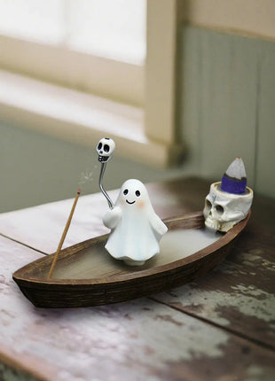 Halloween new resin ghost ship aromatherapy home desktop decoration ghost ship return incense rack burner - Riparo82