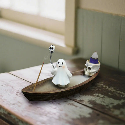 Halloween new resin ghost ship aromatherapy home desktop decoration ghost ship return incense rack burner