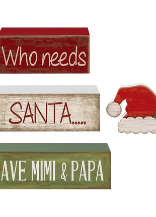 4 pezzi di cappello da Babbo Natale in legno, decorazioni da tavolo, vassoi a più livelli, decorazioni rustiche per il centro del tavolo di Natale con cartelli a blocchi, decorazioni natalizie - riparo82