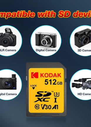 KODAK Scheda SD originale ad alta velocità 256G 128G 64G 32G Scheda di memoria SD SDXC V30 per fotocamera 4K HD per auto DV SLR