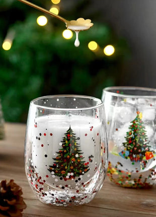 Tazza di vetro a doppia parete di Natale, regalo di Natale, stella-albero, pupazzo di neve, resistente al calore, per uso domestico, succo di latte, birra, tazza da tè, tazza da caffè - riparo82