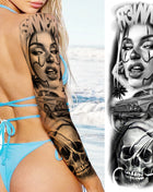 1 Sheet Full Arm Evil Witch Vampire Temporary Tattoos Sleeve Halloween Scary Skull Tatoo Waterproof Horrible Fake Tattoo Sticker - Riparo82