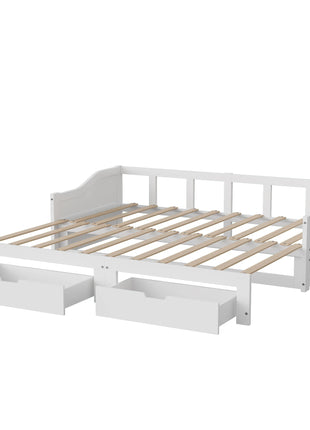 Fanganeg Letto a castello per bambini con scaletta, divano letto estraibile 90 x 200 cm con 2 basi a doghe, letto a castello con barriera di sicurezza, bianco
