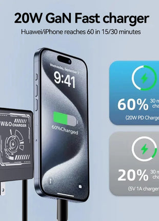 W&O GaN Fast Charging Cable Type C 20W and Lightning Liquid Silicone Cable for iPhone 14 15 Pro Max Xiaomi Realme Redmi ﻿ - Riparo82