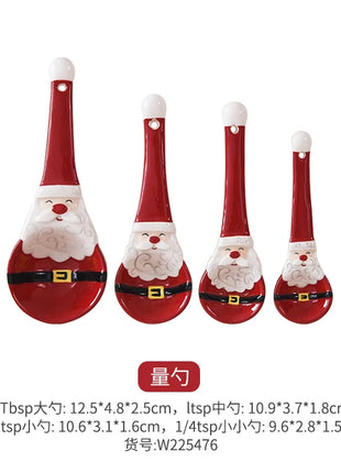 Set di piatti di Babbo Natale dipinti a mano nordici Set di stoviglie per tazze d'acqua con teiera sigillata in ceramica a rilievo rosso - riparo82