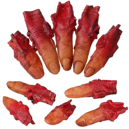 10pcs Fake Fingers Realistic Severed Horror Prank Scary Lifelike Bloody Halloween Props Haunted House Party Supplies Dark Red