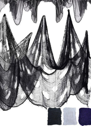 1/2/3pcs black coarse mesh spider web hanging cloth with skeleton bat silhouette for Halloween scary haunted house decoration - Riparo82