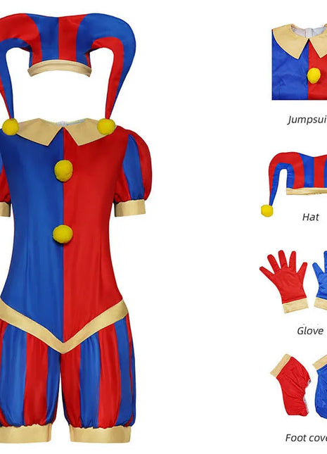 Costume Pomni Circo Carnevale 2026 - Set Completo con Cappello e Guanti (140cm-3XL)