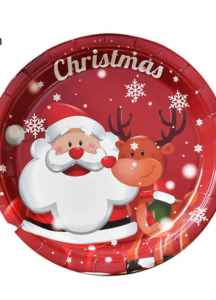 Piatti di buon Natale Babbo Natale Albero di Natale alce Piatti di carta rotondi usa e getta da 9 pollici Forniture per feste di Natale Decorazioni da tavola - riparo82