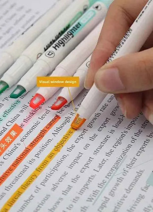 6 Colors/Set Unique Window Tip Highlighter Pen Double Head Pastel Color Midline highlighters Marker School Stationery Supplies