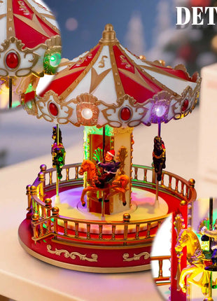 Giostra natalizia animata con luce musicale a LED Collezione di decorazioni per la tavola da interni Accessorio per villaggio per esposizione natalizia domestica