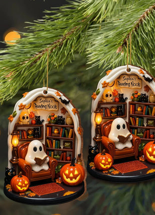 Halloween 2D Flat Acrylic Hanging Decor Creative Cute Reading Ghost Hangs Exquisite Car Pendants Decor for Holiday Gift - Riparo82