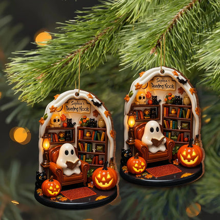 Halloween 2D Flat Acrylic Hanging Decor Creative Cute Reading Ghost Hangs Exquisite Car Pendants Decor for Holiday Gift