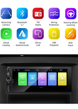 IPS 6.9 Inch 1Din Wired Carplay Android Auto Car Radio Multimedia Video MP5 Player Touch Screen Universal Autoradio Stereo - Riparo82