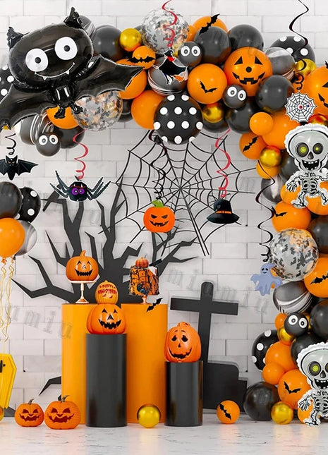 Halloween Bat Balloon Garland Arch Kit Black Orange Ballon 3D Bat Spider Sticker Eye Pumpkin Halloween Party Decoration Supplies - Riparo82