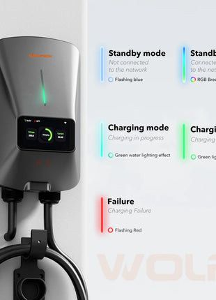 WOLFBOX EV Charging Station Type 2 7KW 32A 1 Phase Electric Vehicle Car Charger Wallbox with LCD Screen APP Control RFID Card - Riparo82