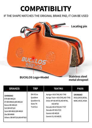 BUCKLOS Pastiglie freno a disco idraulico per bicicletta per M9120 Pastiglie freno metalliche Pastiglie freno per mountain bike da strada in metallo adatte D02S H03A N03A