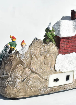 Ornamento per la casa di Natale illuminato a LED, arredamento del villaggio europeo con design musicale e fiocco di neve, decorazione da tavolo delle fiabe invernali