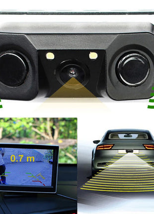 3 in 1 Car Parking Sensor Car Reverse Backup Rear View Camera with 2 Radar Detector Sensors Indicator Buzzer Alarm Car Camera - Riparo82