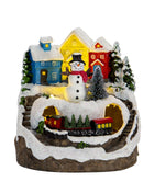 Figurine da collezione in resina Musica LED leggera Figurine di villaggio di Natale Statua rotante del villaggio per il regalo di decorazioni per la casa di Natale