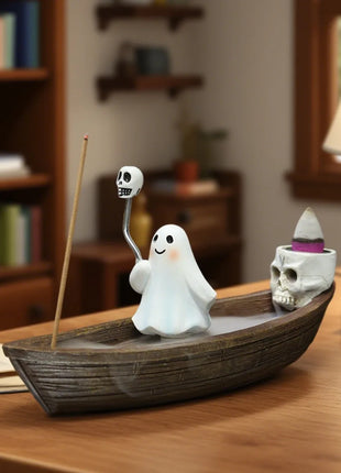 Halloween new resin ghost ship aromatherapy home desktop decoration ghost ship return incense rack burner - Riparo82