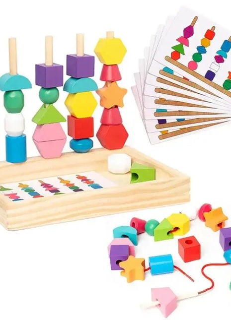Giocattoli in legno Montessori Gioco di puzzle di abbinamento di forme di colore Perline colorate Cognizione dei colori Giocattoli educativi precoci Regalo per bambini - riparo82