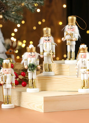 3/4/5 pezzi ornamenti natalizi schiaccianoci figure schiaccianoci in legno marionetta soldato per decorazioni pendenti per albero di Natale - riparo82