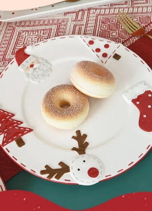 Piatto natalizio in ceramica Piatto rotondo creativo in rilievo di Babbo Natale Piatto da pranzo occidentale Torta Piatto da dessert Piatto da tavola natalizio - riparo82