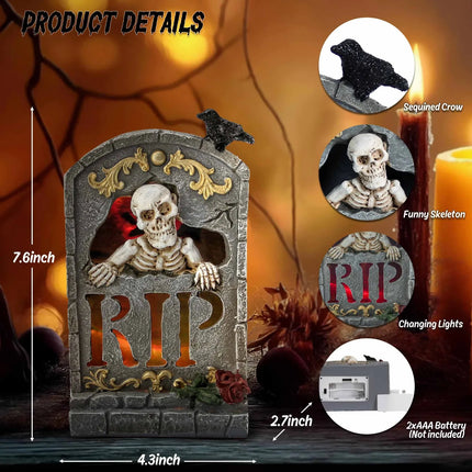 Halloween Resin Ghost Skull Tombstone Miniature Figurines Hand-Carved Graveyard Skull Scene Decor Party Accessories