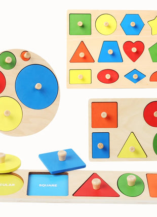 Giocattoli puzzle per bambini Montessori, lavagna per graffiare le mani con forme in legno e colori abbinati, giocattoli cognitivi geometrici per l'educazione precoce - riparo82