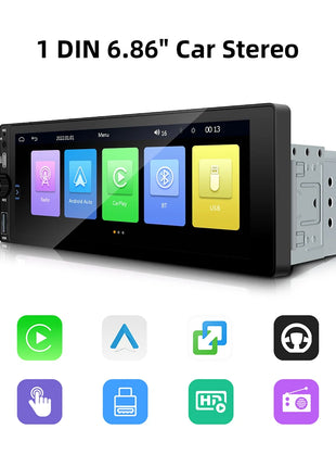 IPS 6.9 Inch 1Din Wired Carplay Android Auto Car Radio Multimedia Video MP5 Player Touch Screen Universal Autoradio Stereo - Riparo82
