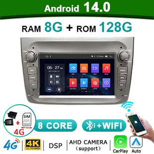 Android 14 Auto Car Radio Stereo Wireless Carplay autoradio For Alfa Romeo 147 Bluetooth 2 din Multimedia player Screen 4G LTE - Riparo82