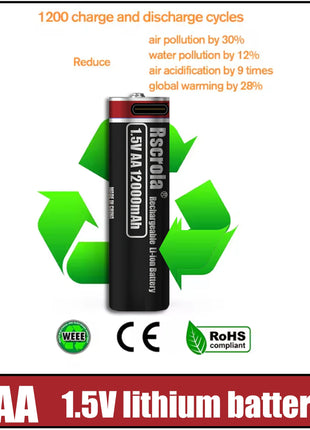 Batterie ricaricabili AA12000mAh AAA 8000mAh ad alta capacità Batterie ricaricabili AA agli ioni di litio Batteria AAA con cavo USB-C - riparo82