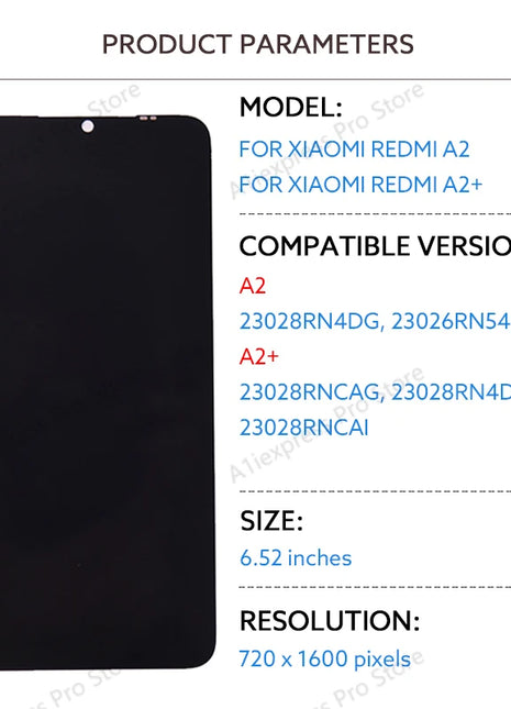 6.52 "IPS Display LCD Per Xiaomi Redmi A2 A2 + A2 Plus Touch Screen Digitizer Assembly 23028RN4DG 23028RNCAG Parti di Ricambio - riparo82