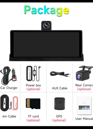 10.26" Carplay Screen Rearview Mirror Dash Cam Android Auto 4K 3840*2160P WIFI BT GPS Navigation Video Recorder Car DVR Camera - Riparo82