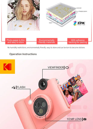 Stampante fotografica portatile Kodak Smile + Instnt Fotocamera Foto e macchina da stampa integrata aggiunge regalo per festival di carta fotografica Kodak Zink