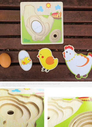 Puzzle 3D in legno Pulcino che cresce le galline che ponde le uova Processo Puzzle Apprendimento Educazione Giocattoli Montessori - riparo82