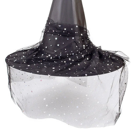 Witch Hat Halloween Hat Decoration Props for Adults Children Cosplay Witch Net Gauze Headwear Polyester Taff Witch Halloween